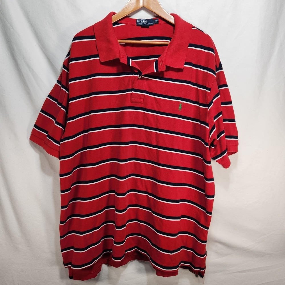 Polo Ralph Lauren Mens Polo Short Sleeve Shirt Size 3XB Red White Blue Striped